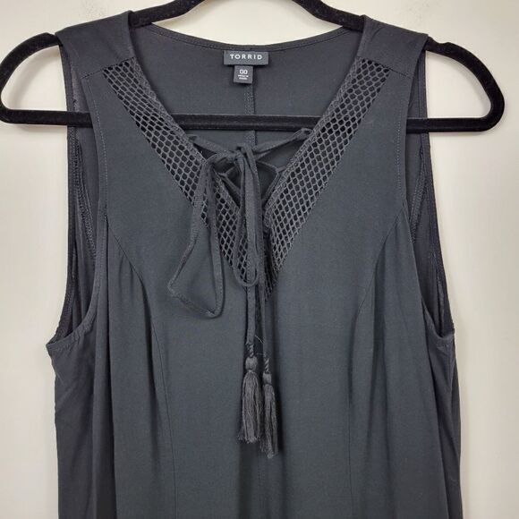 Torrid Lace-Up Challis Trapeze Maxi Dress. Black 00#019 - Picture 5 of 13